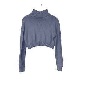 Garage Cropped Turtleneck Sweater Womens S Blue Knit